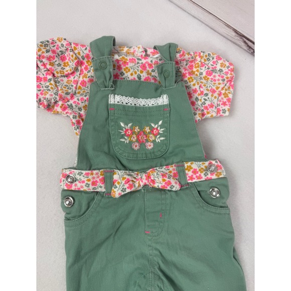 Little Lass Baby Girls Overalls and Top Floral Print Green Outfit Size 12 Months - Picture 2 of 5